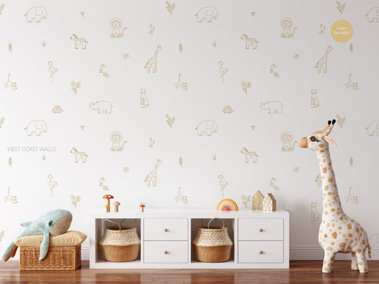 Drawn Jungle Animals Removable Wall Decals